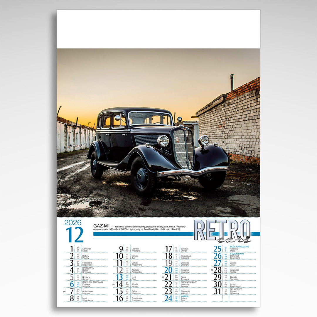 Kalendarz wieloplanszowy Retro Cars (20szt.) - 4 Kalendarz wieloplanszowy Retro Cars (20szt.) - obrazek 2
