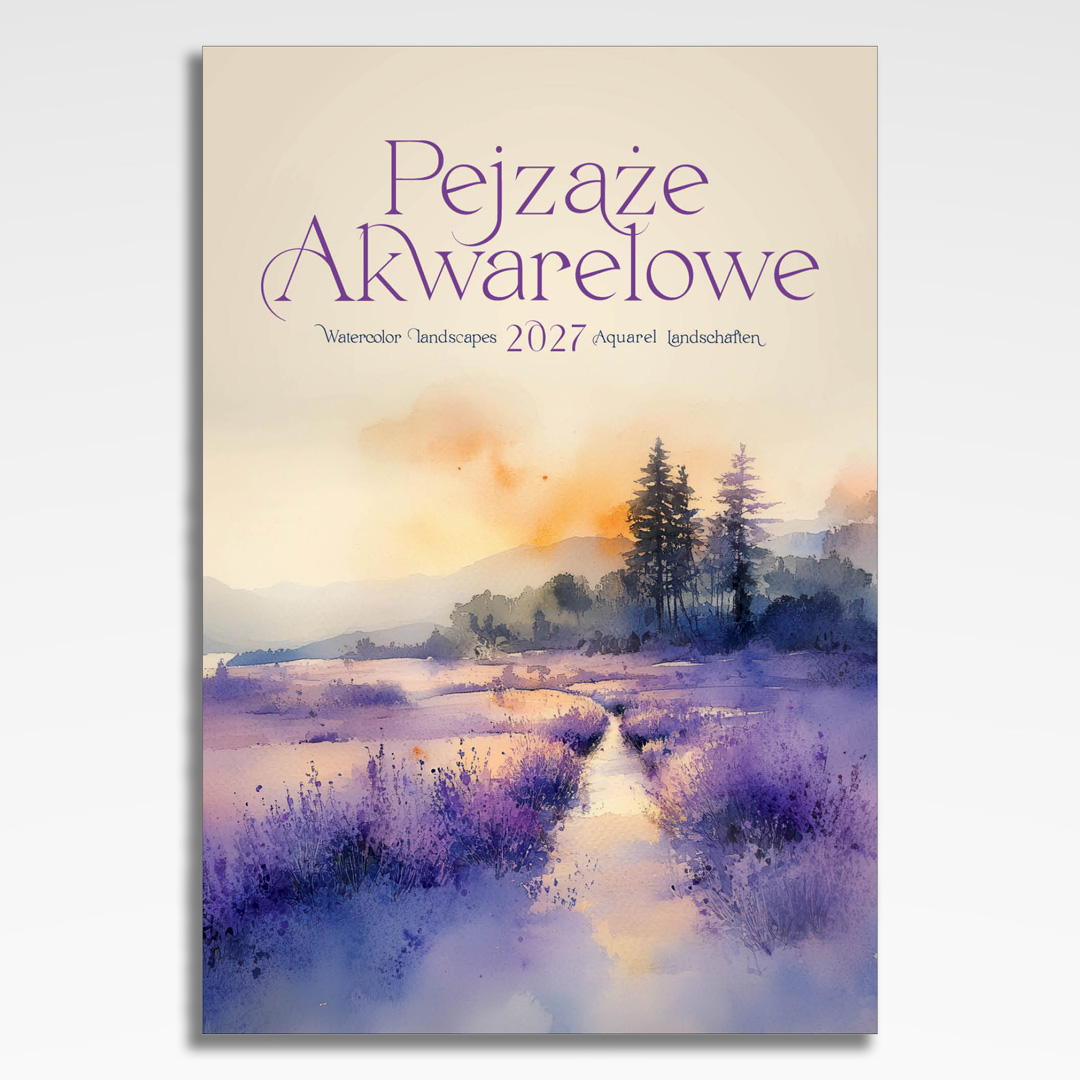 Kalendarz wieloplanszowy Pejzaże Akwarelowe (20szt.) - 3 kalendarz wieloplanszowy pejzaze akwarelowe, okładka kalendarza z grafiką tematyczną i spiralą Wire-O