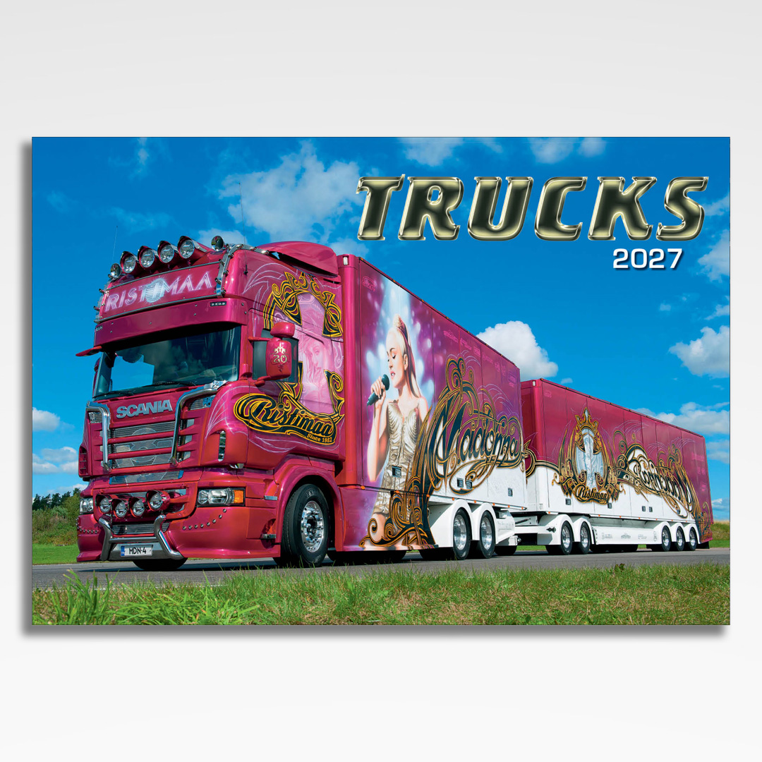 Kalendarz wieloplanszowy Trucks (20szt.) - 3 kalendarz wieloplanszowy trucks, okładka kalendarza z grafiką tematyczną i spiralą Wire-O